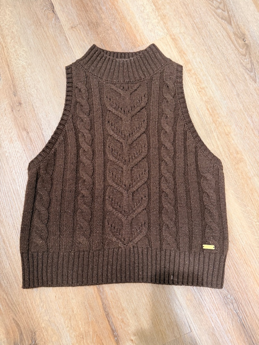 L'Agence brown mock-neck cable-knit sweater vest-XS
